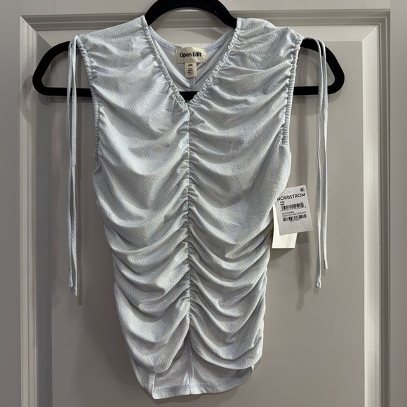 NWT Open Edit Blue Ruched Fitted Tank Top - Picture 2 of 5